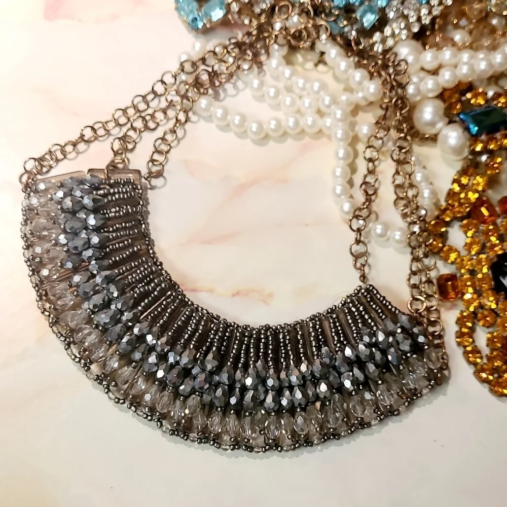 Vintage Crystal Beaded Statement Collar Necklace